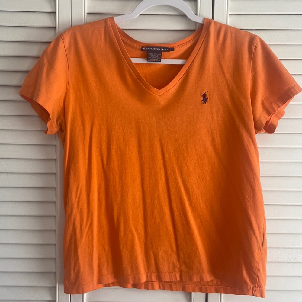 Ralph Lauren orange tee shirt  Large No Rips Smoke Free